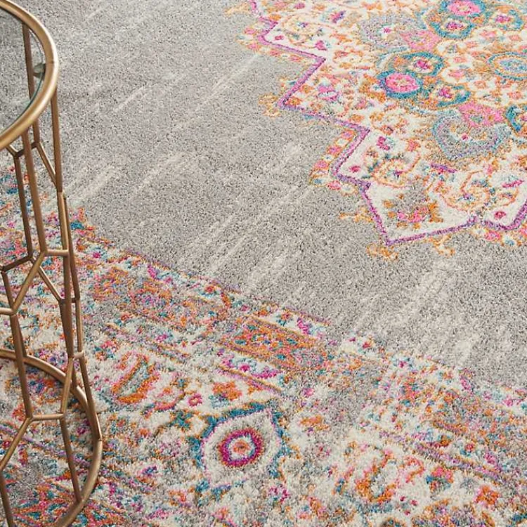 Kirklands Home Gray & Pink Central Motif Botanical Area Rug, 9x12