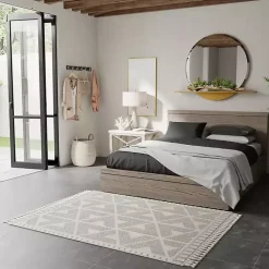 Kirklands Home & White Geometric Shag Area Rug, 8x10 Gray