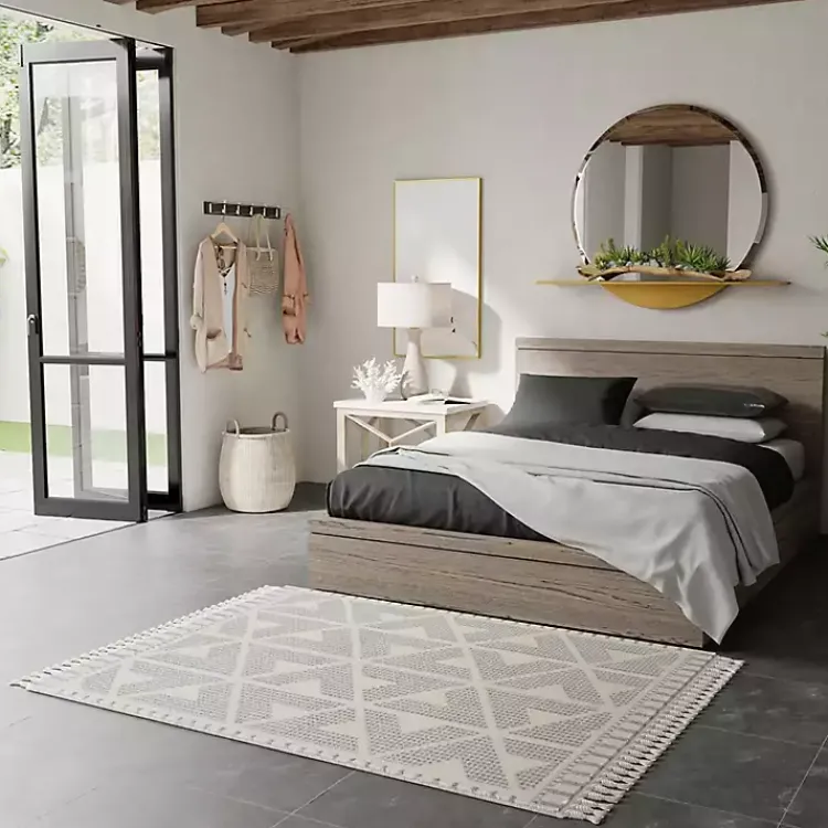 Kirklands Home & White Geometric Shag Area Rug, 8x10 Gray
