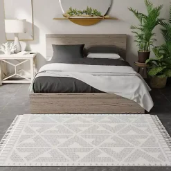 Kirklands Home & White Geometric Shag Area Rug, 8x10 Gray