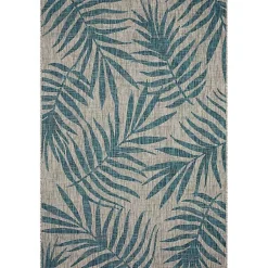 Kirklands Home Gray and Aqua Palm Leaves Outdoor Area Rug, 7x10