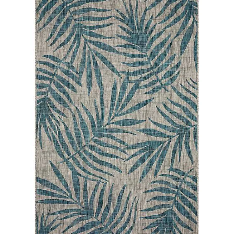 Kirklands Home Gray and Aqua Palm Leaves Outdoor Area Rug, 7x10