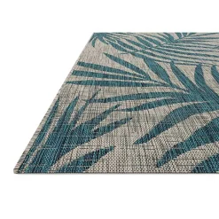 Kirklands Home Gray and Aqua Palm Leaves Outdoor Area Rug, 7x10
