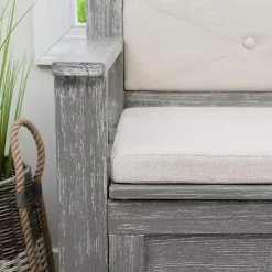 Kirklands Home Gray and Beige Carlton Storage Bench Outlet