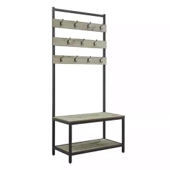 Kirklands Home and Black Wood Bench Hall Tree Gray Clearance