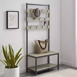 Kirklands Home and Black Wood Bench Hall Tree Gray Clearance