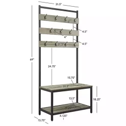 Kirklands Home and Black Wood Bench Hall Tree Gray Clearance