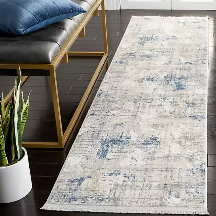 Kirklands Home Gray and Blue Whisper Abstract Runner, 2x8