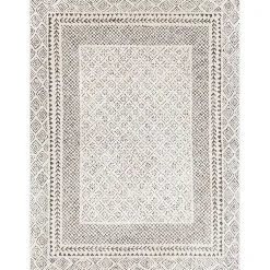Kirklands Home Gray and Cream Border Harrah Area Rug, 5x7 Sale
