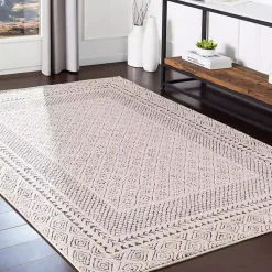 Kirklands Home Gray and Cream Border Harrah Area Rug, 5x7 Sale