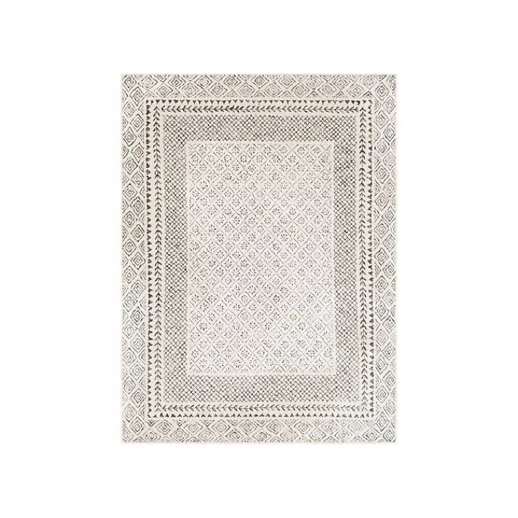 Kirklands Home Gray and Cream Border Harrah Area Rug, 7x10