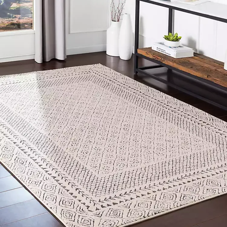 Kirklands Home Gray and Cream Border Harrah Area Rug, 7x10