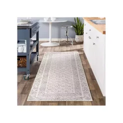 Kirklands Home Gray and Cream Border Harrah Runner New