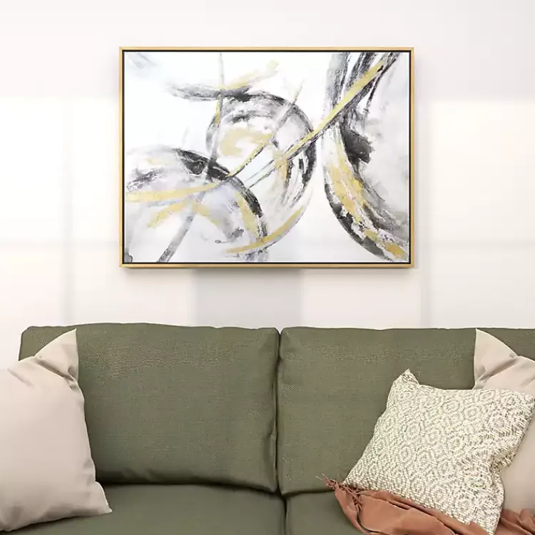 Kirklands Home Gray and Gold Abstract Framed Canvas Art Print Online