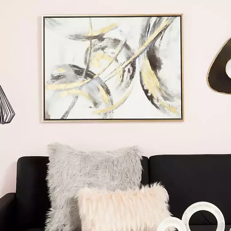 Kirklands Home Gray and Gold Abstract Framed Canvas Art Print Online