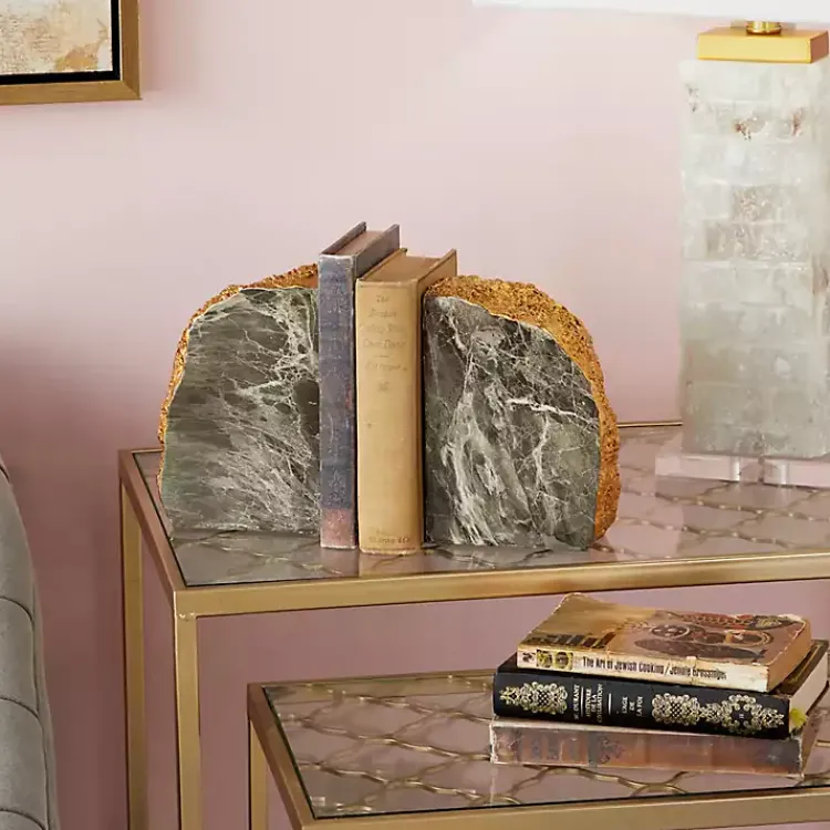 Decorative Accents>Kirklands Home Gray and Marble Geode Bookends, Set of 2 Gold