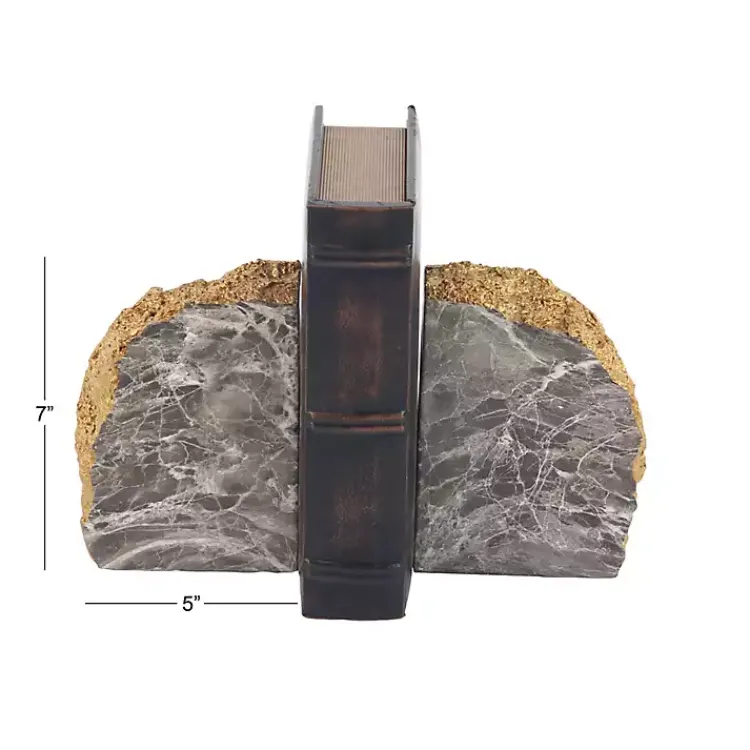 Decorative Accents>Kirklands Home Gray and Marble Geode Bookends, Set of 2 Gold