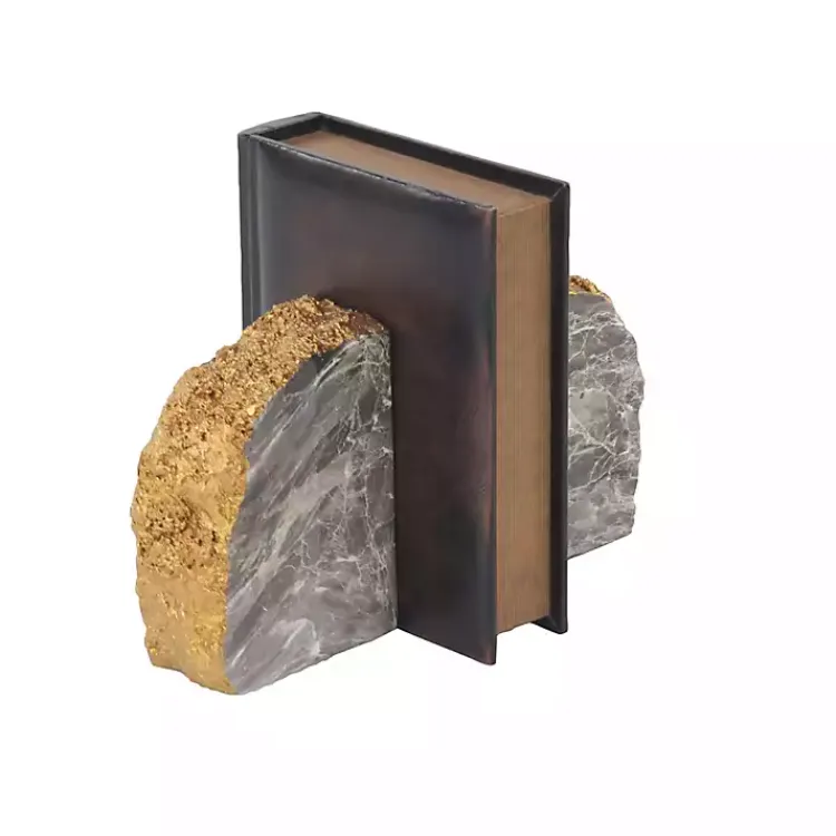 Decorative Accents>Kirklands Home Gray and Marble Geode Bookends, Set of 2 Gold