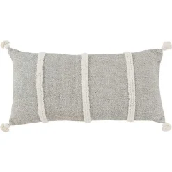 Pillows>Kirklands Home Gray and Ivory Artisanal Striped Lumbar Pillow