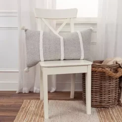 Pillows>Kirklands Home Gray and Ivory Artisanal Striped Lumbar Pillow