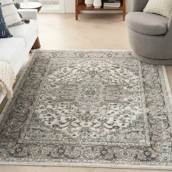 Kirklands Home and Ivory Nadia Medallion Area Rug, 5x7 Gray Sale