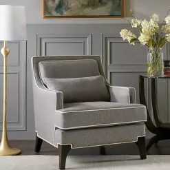 Kirklands Home and Ivory Trim Upholstered Armchair Gray Hot