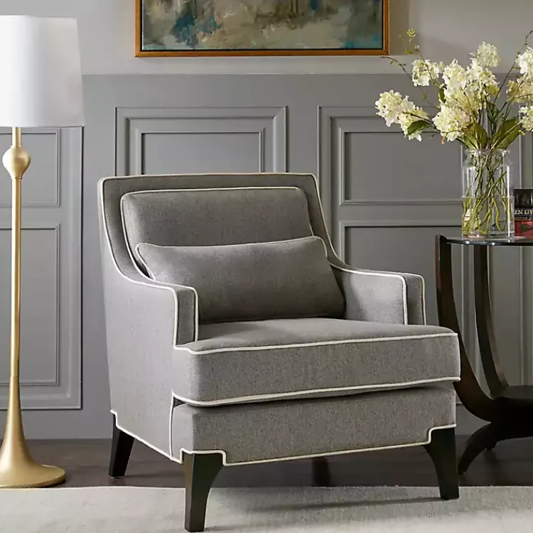 Kirklands Home and Ivory Trim Upholstered Armchair Gray Hot