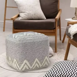 Poufs & Floor Cushions>Kirklands Home Gray and Ivory Tufted Peak Pouf