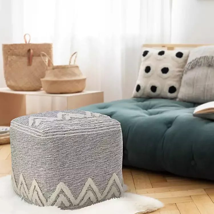 Poufs & Floor Cushions>Kirklands Home Gray and Ivory Tufted Peak Pouf