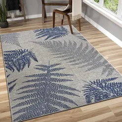 Kirklands Home Gray and Navy Falling Ferns Outdoor Area Rug, 5x7 Hot