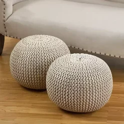 Poufs & Floor Cushions>Kirklands Home and Silver Foil Rope Twist Cotton Pouf Gray