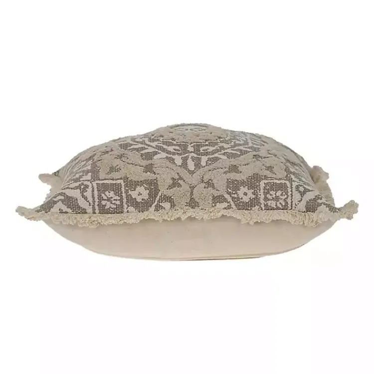 Pillows>Kirklands Home Gray and Tan Medallion Fringe Pillow
