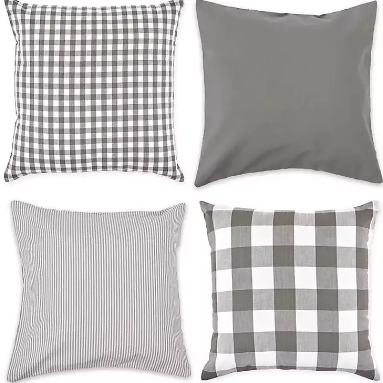 Pillows>Kirklands Home and White Check Pillow Covers, Set of 4 Gray