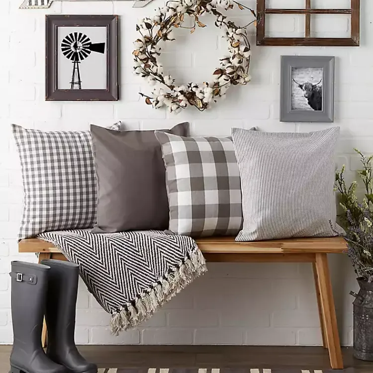 Pillows>Kirklands Home and White Check Pillow Covers, Set of 4 Gray