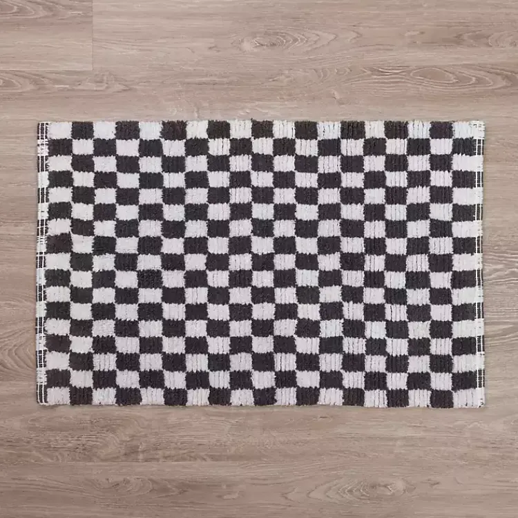 Kirklands Home Gray and White Checkered Bathroom Rug