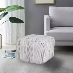 Poufs & Floor Cushions>Kirklands Home Gray and White Chevron Cotton Pouf