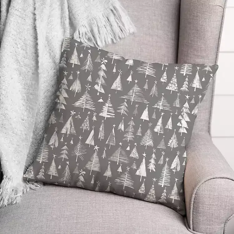Christmas Pillows>Kirklands Home Gray and White Christmas Trees Pillow