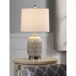 Kirklands Home Gray and Etched Table Lamp White Discount