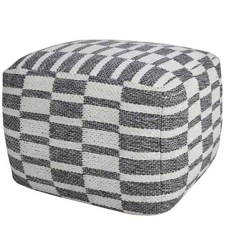 Poufs & Floor Cushions>Kirklands Home Gray and White Geometric Grid Pouf