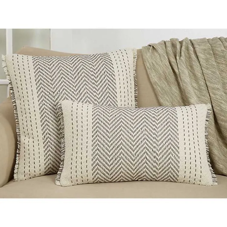 Pillows>Kirklands Home Gray and White Kantha Chevron Pillow