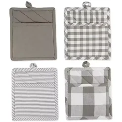 Kirklands Home and White Multiprint 4-pc. Pot Holder Set Gray Clearance