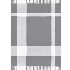 Blankets & Throws>Kirklands Home Gray and White Plaid Organic Cotton Throw