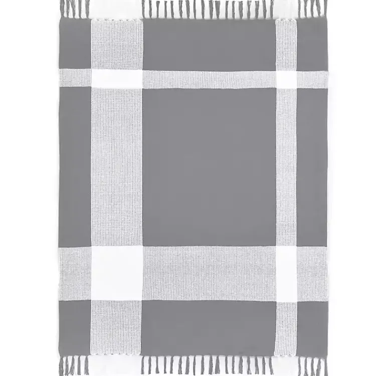 Blankets & Throws>Kirklands Home Gray and White Plaid Organic Cotton Throw