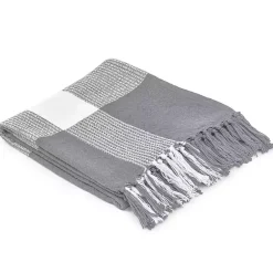 Blankets & Throws>Kirklands Home Gray and White Plaid Organic Cotton Throw