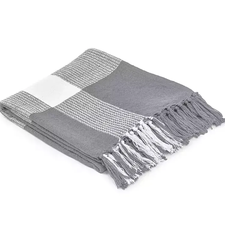 Blankets & Throws>Kirklands Home Gray and White Plaid Organic Cotton Throw