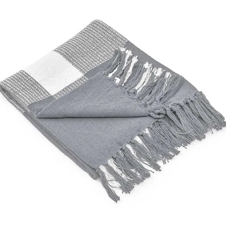 Blankets & Throws>Kirklands Home Gray and White Plaid Organic Cotton Throw
