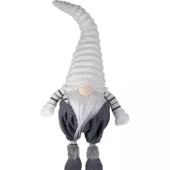 Christmas Decorations>Kirklands Home Gray and White Ribbed Standing Gnome