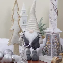 Christmas Decorations>Kirklands Home Gray and White Ribbed Standing Gnome
