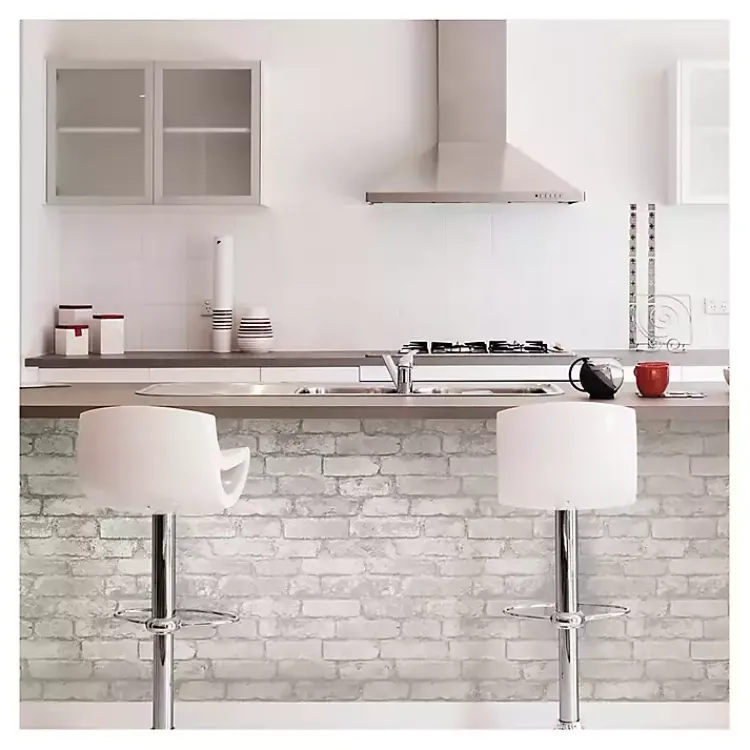 Kirklands Home Gray and White Rustic Brick Peel & Stick Wallpaper