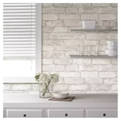 Kirklands Home Gray and White Rustic Brick Peel & Stick Wallpaper
